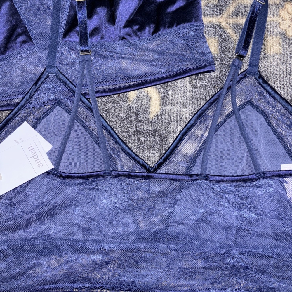 (2) Auden Royal Blue Lace Unlined Bralette Size XL - Picture 4 of 6